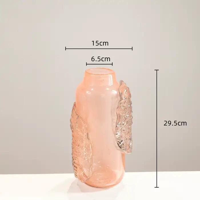 Vase en verre rose, relief abstrait irrégulier de cubes de glace transparents, vase à fleurs, terrar