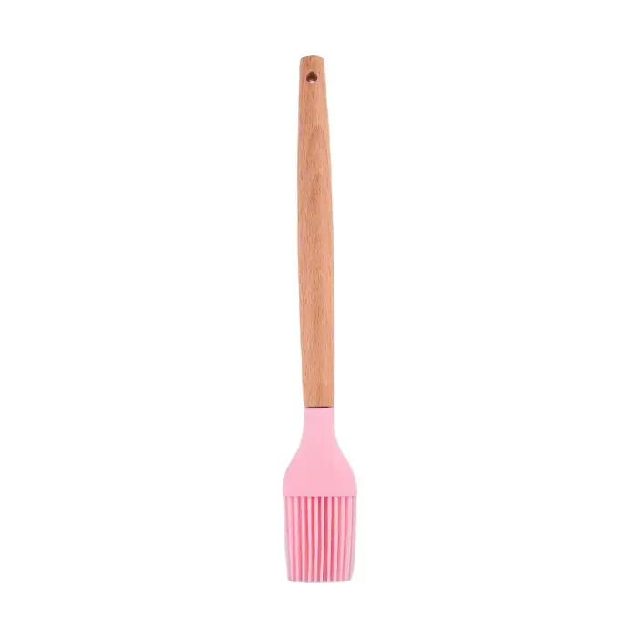 Brosse à badigeonner l'huile de Barbecue en Silicone, avec manche en bois, pour gâteau, pain, crème,