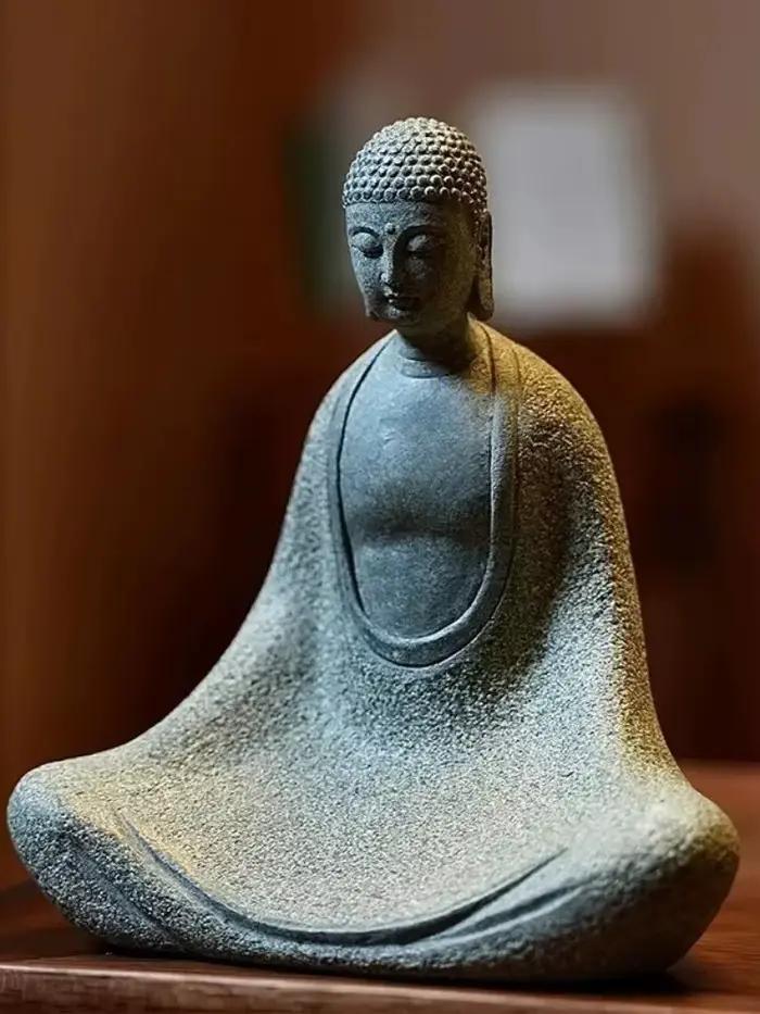 Décoration de statue de bouddha en pierre bleue, décoration de maison de style chinois, décoration d
