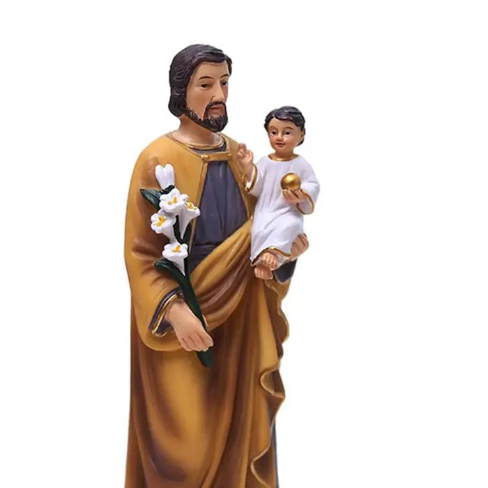 Statues en résine de Saint Joseph et de l'Enfant Jésus, figurines décoratives pour étagère ou table