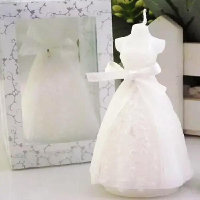 Bougie Romantique Robe de Mariée Élégante Blanche, Cadeau en Boîte, Décoration de Fête de Mariage, O
