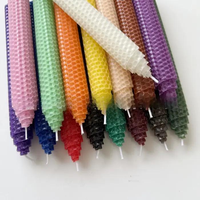 Lot de 5 bougies de Noël colorées faites à la main en cire d'abeille, style nordique, décorations de