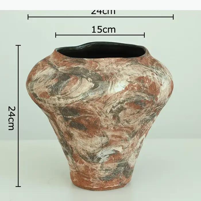 Vase en céramique peint abstrait, pot de plante rétro créatif, décoration de table, arrangement de f