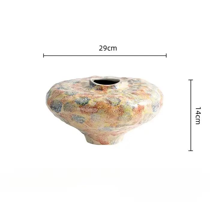Vase en céramique fait main, motifs colorés irréguliers, vase à fleurs, bouteille vintage, accessoir