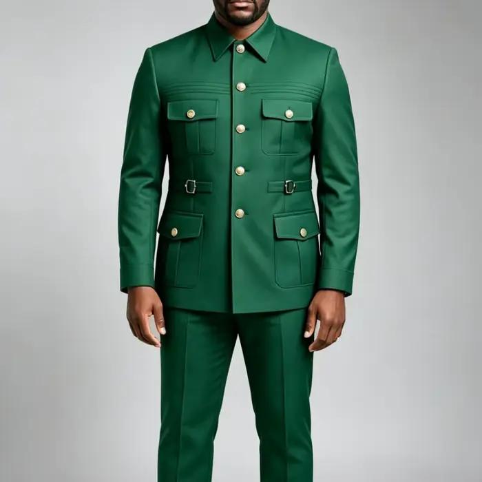 Costume Safari pour homme, ensemble de costume noir fonctionnel multi-poches pour le bureau, les aff