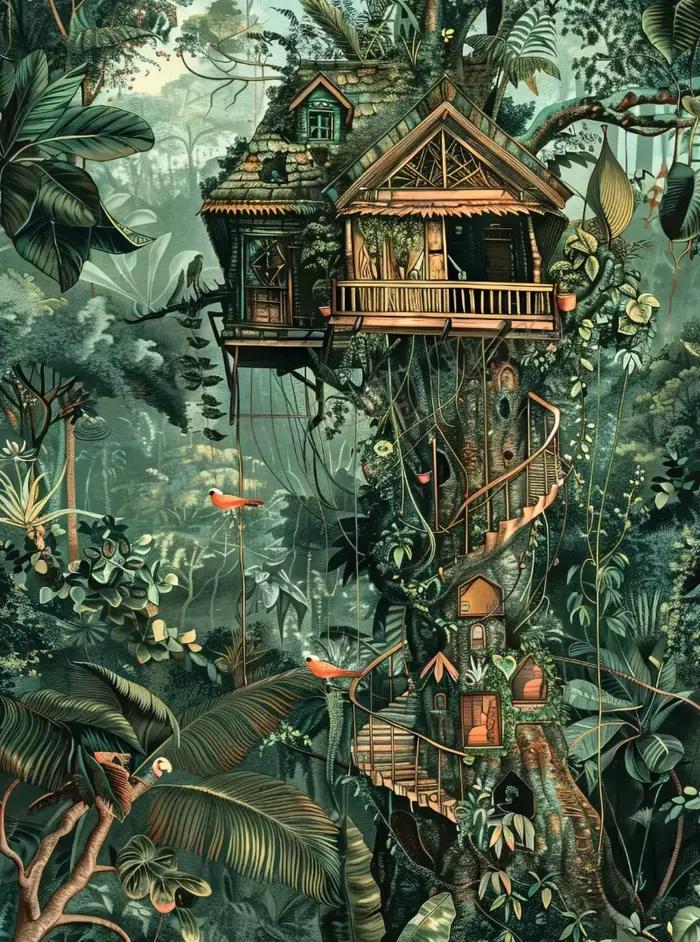 Jungle tropicale léopard sauvage animaux botaniques œuvre d'art par Henri Rousseau affiche toile pei