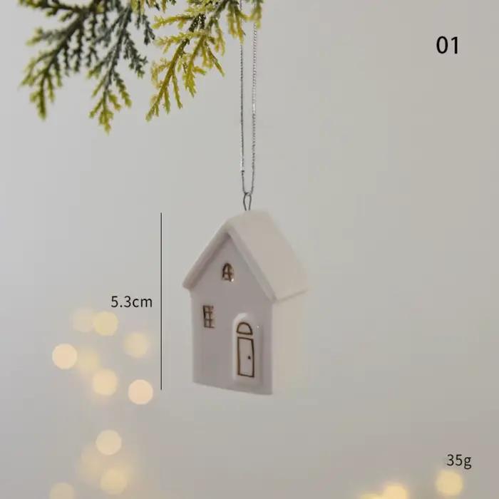 Ornement de pendentif de maison en céramique, peinture à chaud, arbre de Noël, breloques évidées, ma