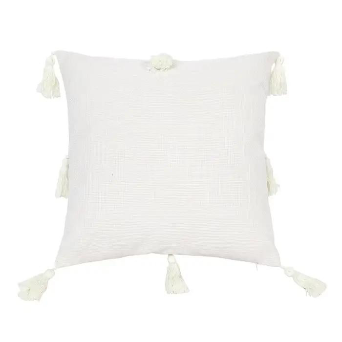 Housse de coussin à pampilles en coton et lin, couleur unie, rétro, rose, bleu, Beige, à franges, co