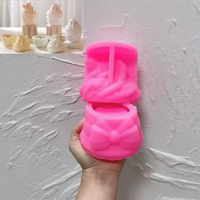 Pot de jardinière en plâtre, moule en Silicone, bougeoir avec couvercle, Pot de bougie en béton, con