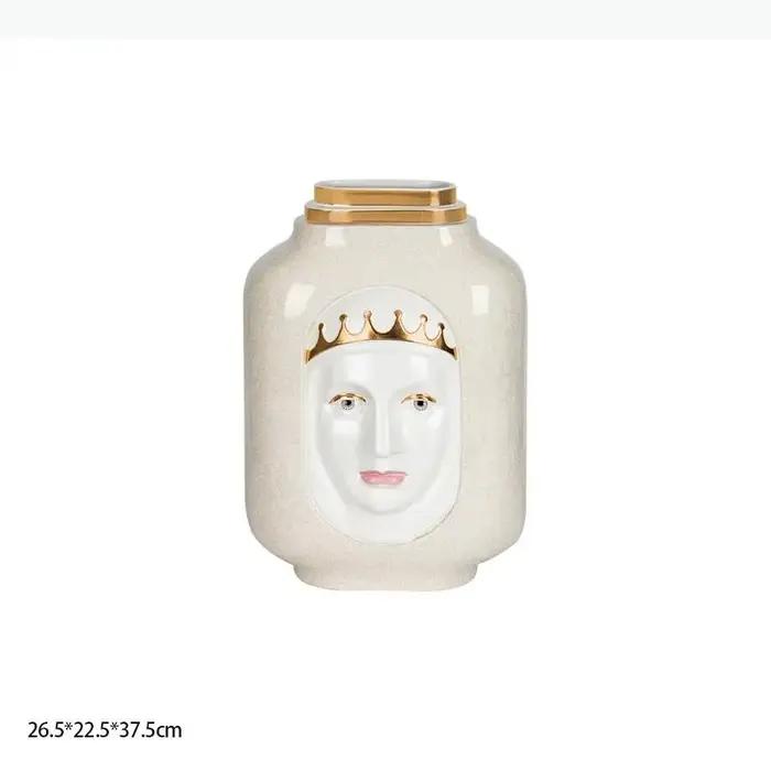 Vase en céramique, personnage de dessin animé abstrait, visage de la reine, vase à fleurs, sculpture