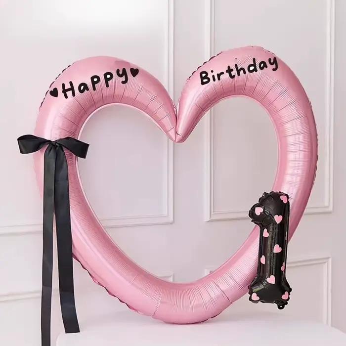 Ballon Cœur avec Cadre Photo et Ballon Chiffre Nœud Papillon pour Fête d'Anniversaire, Ballons d'Amo