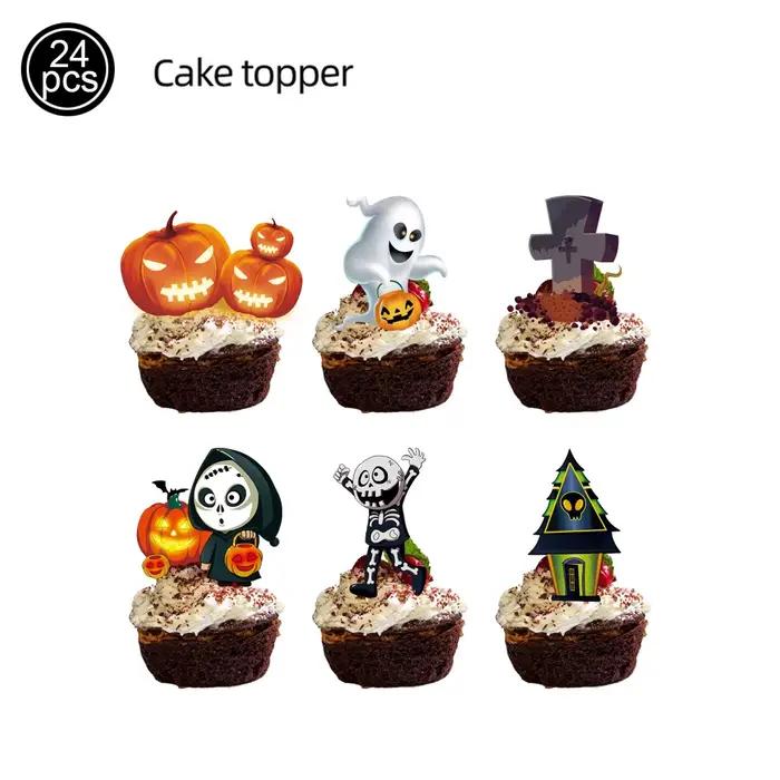 Décorations de Cupcake d'halloween, crâne fantôme effrayant, citrouille, décor de fête, toile d'arai