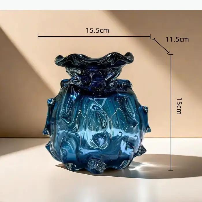 Vase en verre bleu à ondulations, accessoires pour arrangements floraux, hydroponie, terrarium, pot 