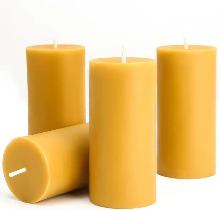 Bougies piliers en cire d'abeille sans fumée, longue durée de combustion, pour la décoration de la m