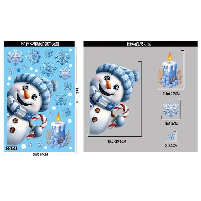 Autocollants de fenêtre de noël, bonhomme de neige d'hiver, père noël, flocon de neige, élan, autoco