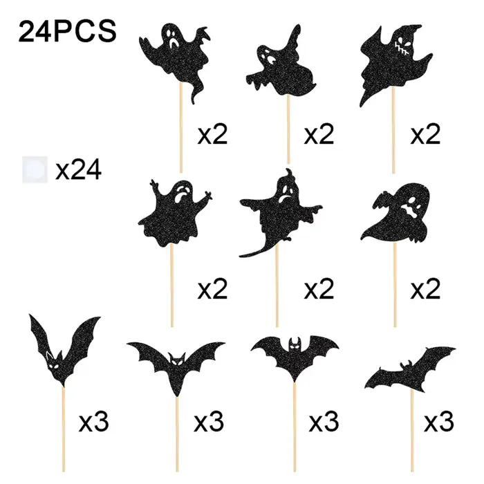 NUBECOM 24 pièces décoration de gâteau d'halloween paillettes fantôme et chauve-souris décoration de
