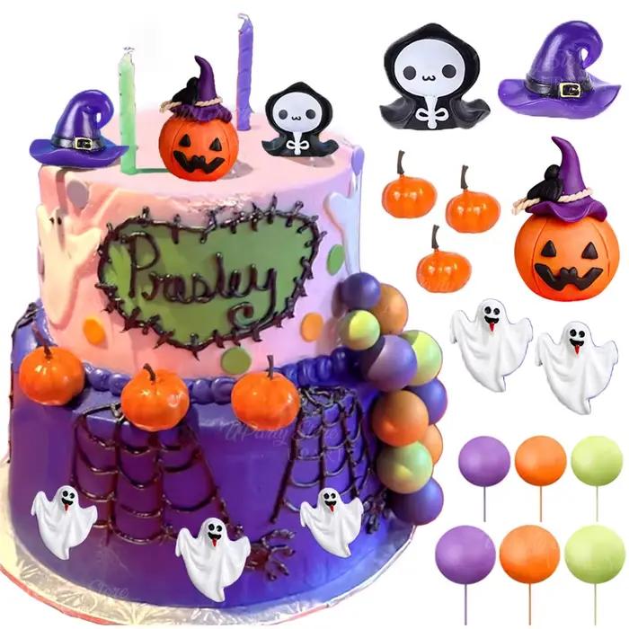 38 pièces de décorations de gâteau d'Halloween : boules violettes et oranges, chapeaux de sorcière, 