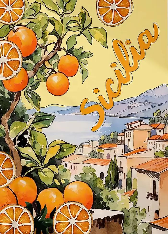Affiches et imprimés de citron La Dolce Vita, peinture sur toile rétro Spritz, Santorin italie, affi