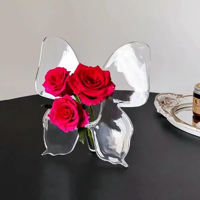Vase papillon de décoration d'intérieur pour arrangements floraux tridimensionnels en acrylique
