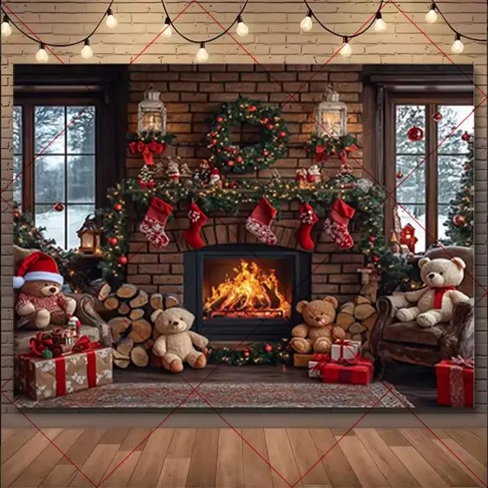 Fond de noël et d'hiver, décoration de fête de cheminée Vintage, fournitures de Studio Photo pour en