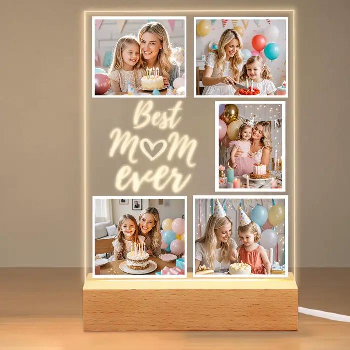 Veilleuse acrylique à photo personnalisée pour Maman – Cadre LED personnalisé de la part de votre Fi