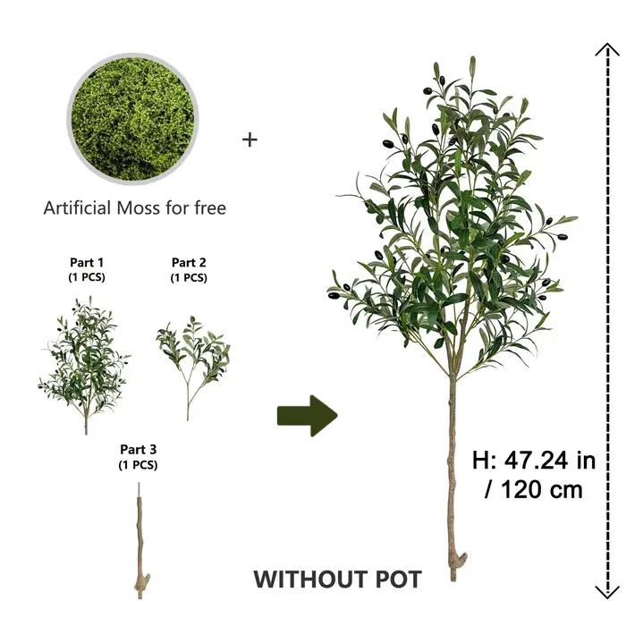 Grand arbre d'olivier artificiel détachable pour décoration intérieure, ornement vert pour salon et 