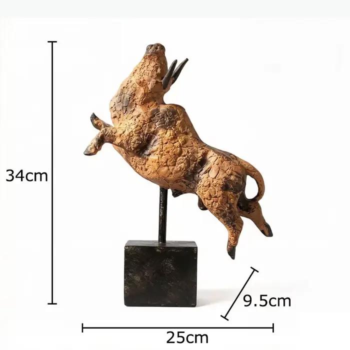 Statue de taureau à texture craquelée, artisanat créatif, décoration de bureau, ornements, sculpture