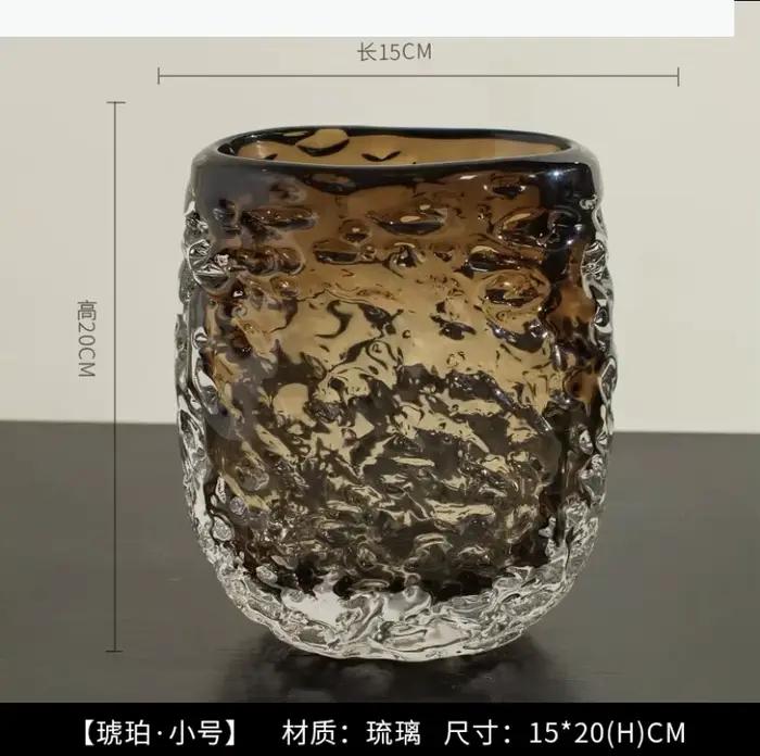 Vase en verre ambré dégradé, vase artistique pour fleurs, arrangement floral pour salon, ornement, v