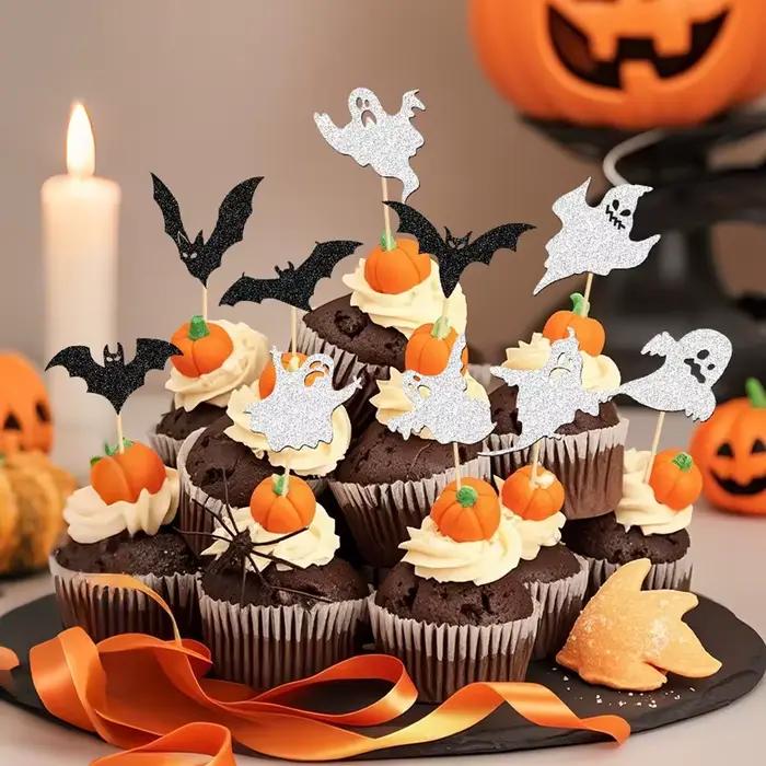 NUBECOM 24 pièces décoration de gâteau d'halloween paillettes fantôme et chauve-souris décoration de gâteau d'anniversaire décoration de gâteau de fête d'halloween