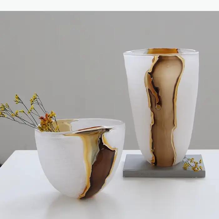 Vase en verre abstrait craquelé, multicolore, émaillé, pour fleurs, hydroponie, terrarium, accessoires de décoration intérieure