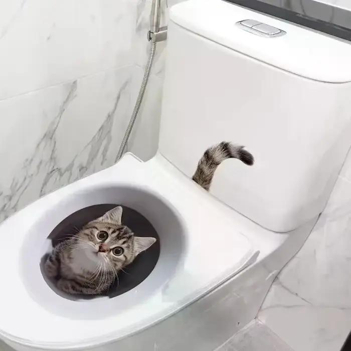 Autocollant de couvercle de toilette chat drôle, autocollant de WC étanche, amovible, auto-adhésif, décoration de maison, papier de décoration pour la maison