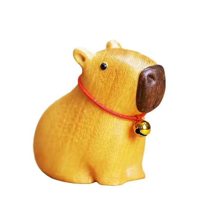 Capybara Animal mignon petit modèle Statue sculpture sur bois massif maison chambre bureau voiture décoration accessoires