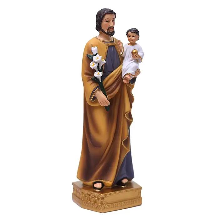 Statues en résine de Saint Joseph et de l'Enfant Jésus, figurines décoratives pour étagère ou table