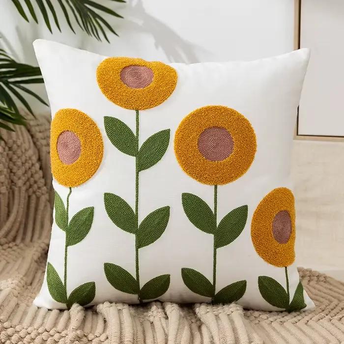 Décor à la maison housse de coussin florale fleur brodée lin Simple canapé tête de lit taie d'oreiller bureau