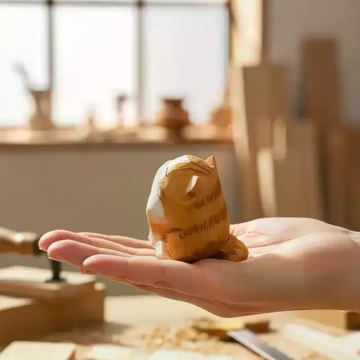 Statue de chat en bois sculptée à la main
