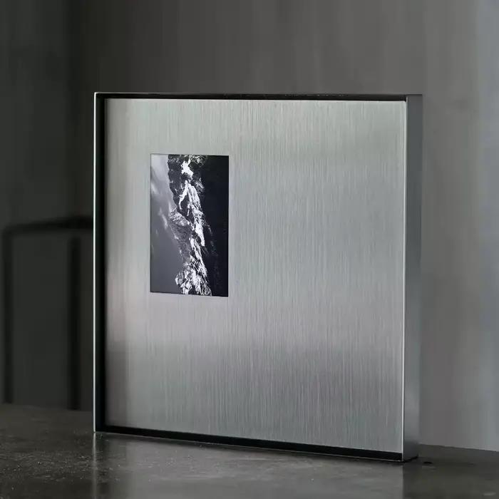 Cadre photo carré Bauhaus, argent mat, support pour photos artistiques, cadre d'affichage moderne minimaliste pour mur, cadres décoratifs en acier inoxydable