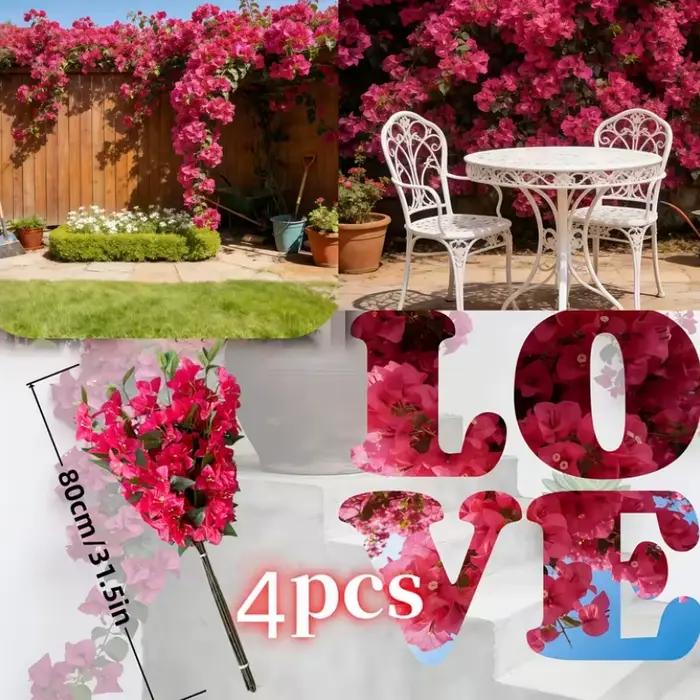 4 fleurs de bougainvillier réalistes avec texture filmée, idéales pour la décoration de la maison, la décoration de jardin, la décoration de balcon, fleurs artificielles de bougainvillier parfaitement