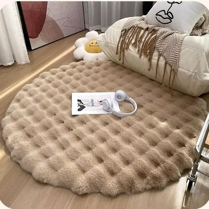 Tapis rond en peluche acrylique beige crème pour chambre salon banc de maquillage usage quotidien confort durable design simple