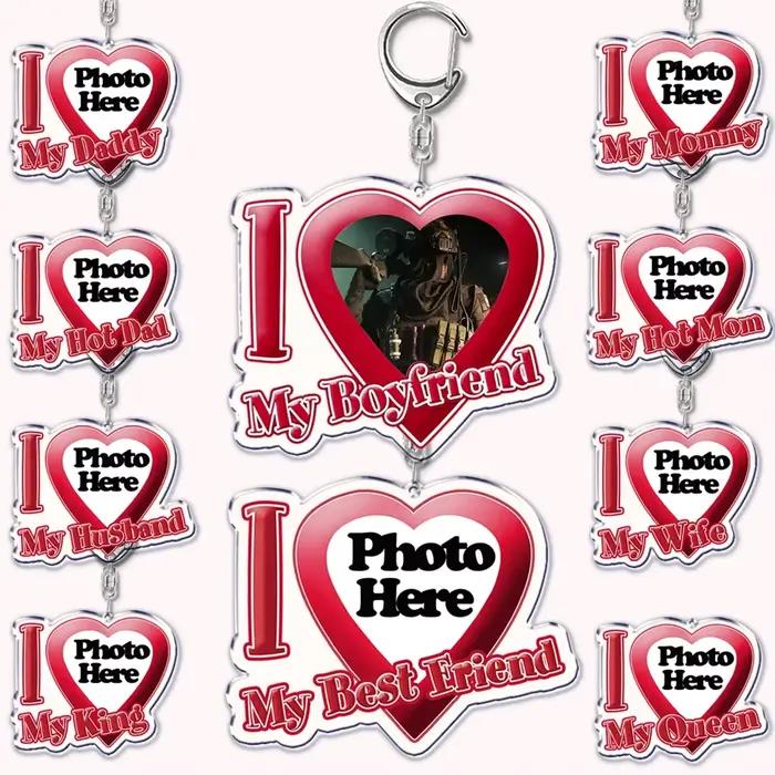 Texte personnalisé j'aime mon petit ami petite amie porte-clés porte-clés Photo femme maman papa roi reine porte-clés personnalisés cadeaux