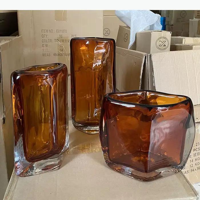 Vase en verre couleur ambre, pots de fleurs hydroponiques, décoration de bureau, artisanat, arrangement de fleurs, vases floraux, décoration esthétique de la pièce