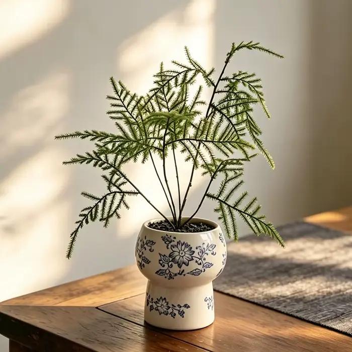 Pot de fleurs en céramique rétro style Zen avec fougère asperge artificielle pour la décoration apaisante de la maison