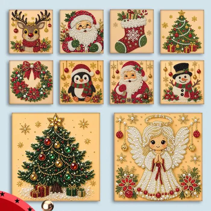 Décoration de Noël DIY, Père Noël, Bonhomme de neige, peinture en perles 3D, kits d'art diamant pour débutants, 20*20CM, pour la décoration murale de la maison, cadeau