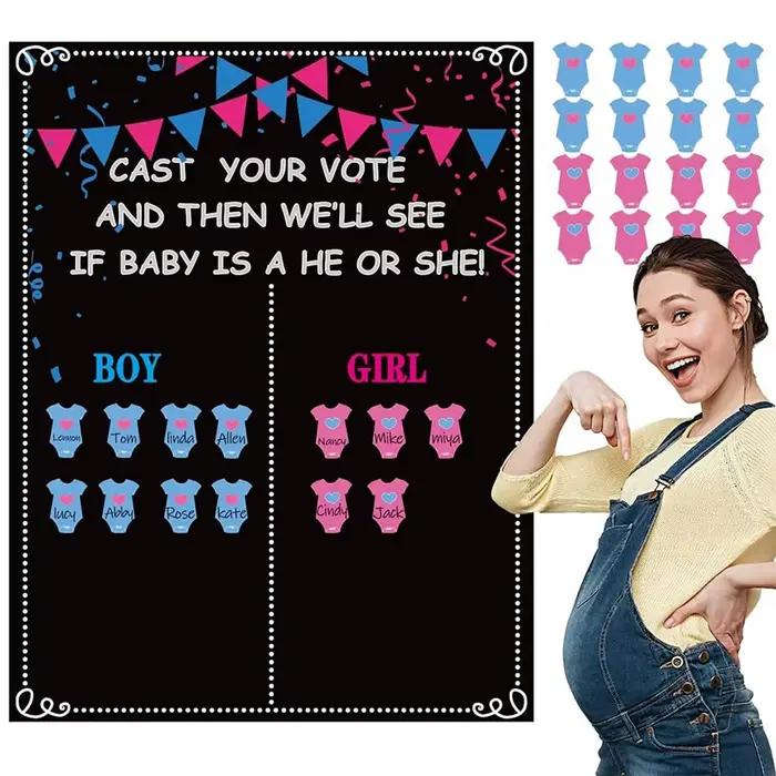 1 Ensemble de décorations et fournitures de fête pour révélation du sexe (garçon ou fille), jeux pour la vote, cadeaux pour la fête prénatale et la famille
