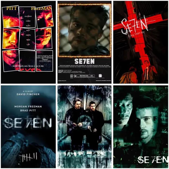 Affiches et images du film Se7en noir rétro, peinture sur toile, art mural, décoration de chambre à coucher, impression murale, Cuadros