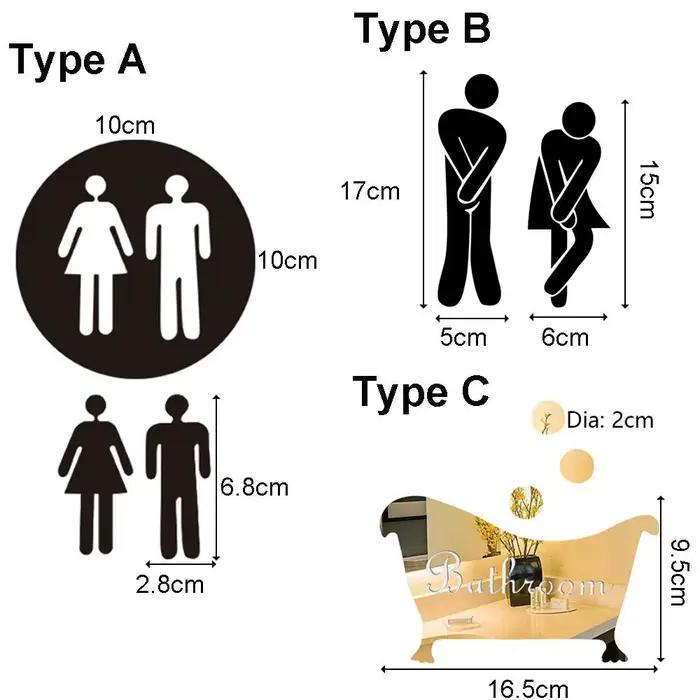 Autocollants muraux drôles pour femme et homme, affiche de toilette amovible, 3D, Surface miroir, signe d'entrée de toilette