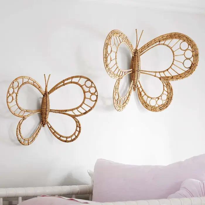Ornements muraux papillon en rotin naturel nordique