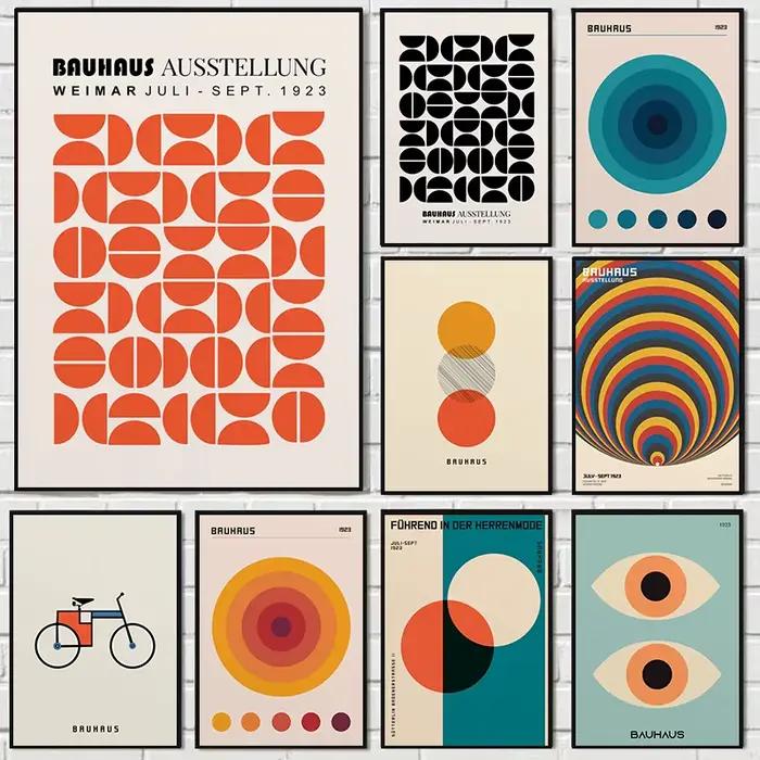 Affiche géométrique abstraite Orange Bauhaus