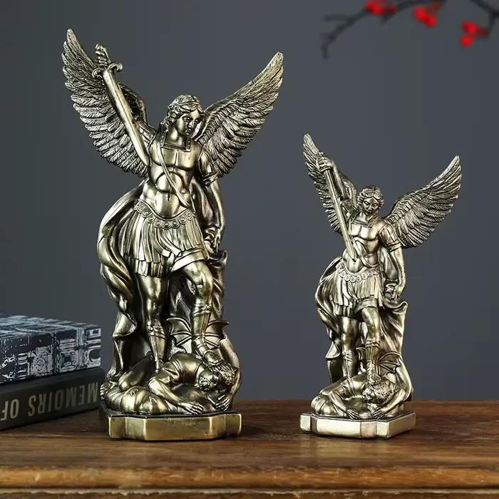 Statue d'ange de San Miguel en résine bronzée rétro