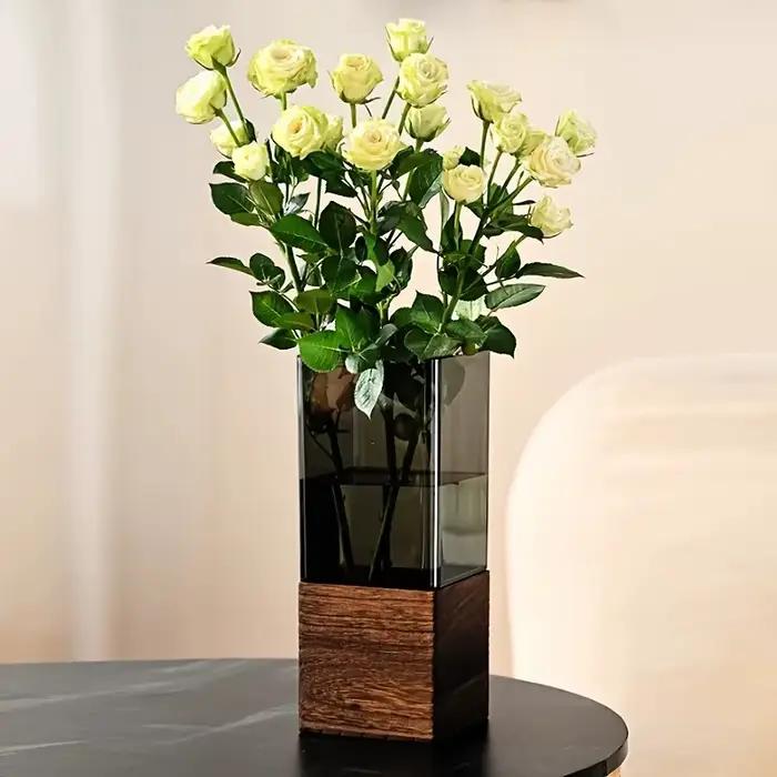 Vase de luxe combiné rustique en bois et verre avec base