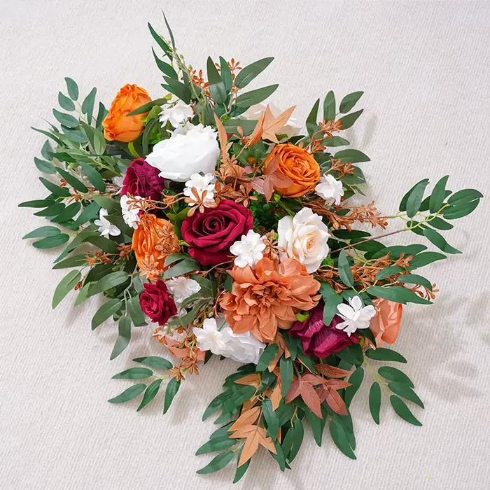 Série de couleurs d'automne avec décoration de rangée de fleurs vertes, cadre d'arrière-plan de mariage, accessoires d'arrangement Floral de scène d'événement H863634